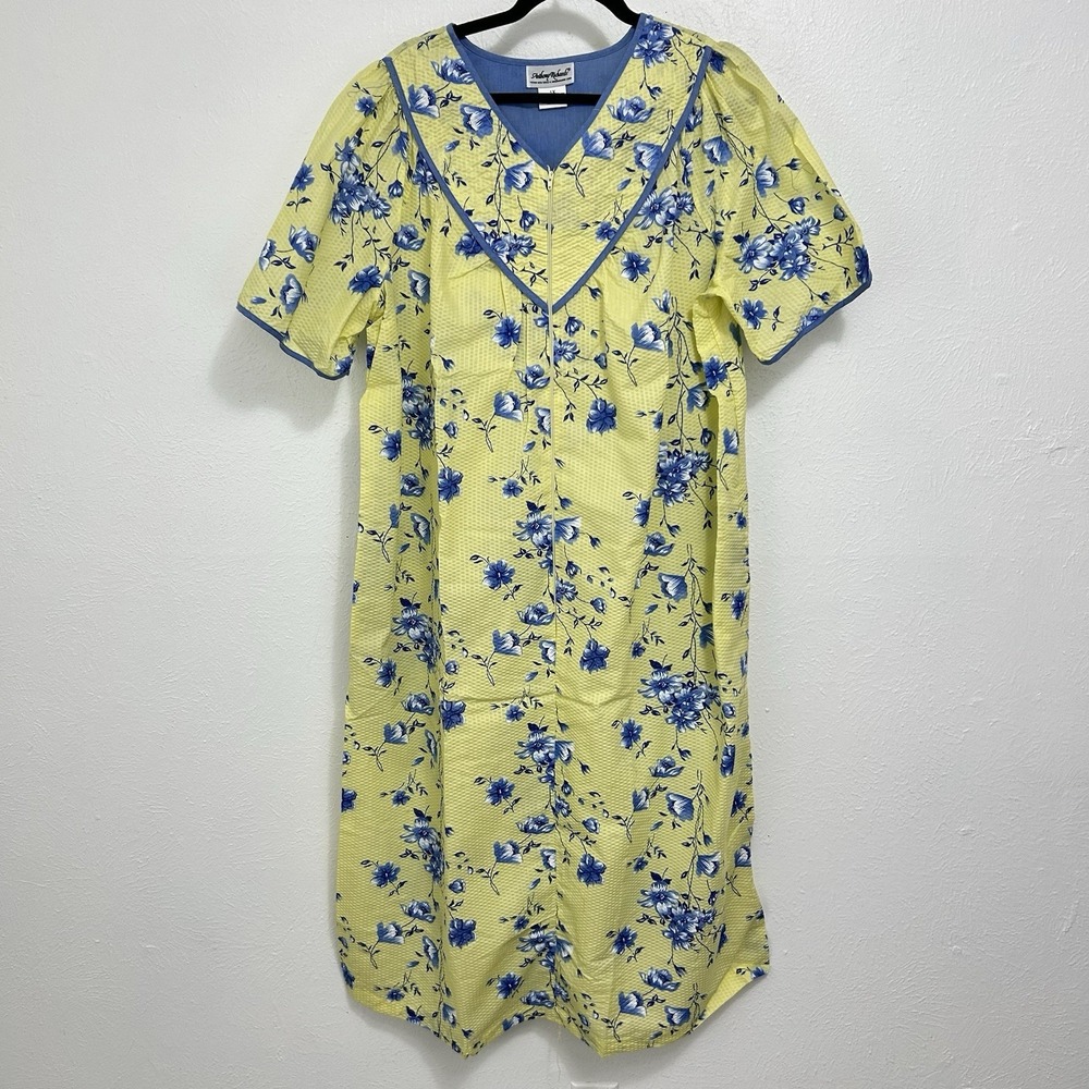 Anthony Richard's Yellow Blue Floral House‎ Dress MuuMuu Zip Dress Cottagecore